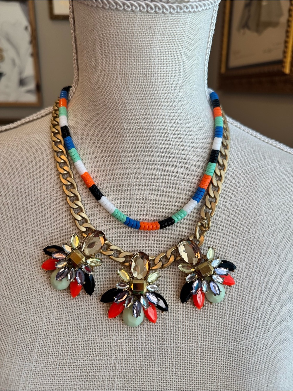 J. Crew Multicolor Beaded & Crystal Gold-Chain Necklace